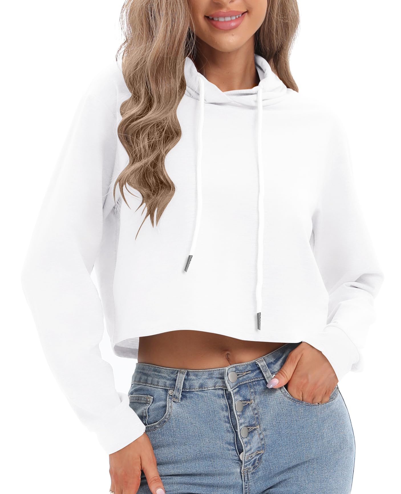 milanpavilion Womens Drawstring Cropped Hoodie Casual Hoodies for Women Workout Tops Sweatshirt Long Sleeve