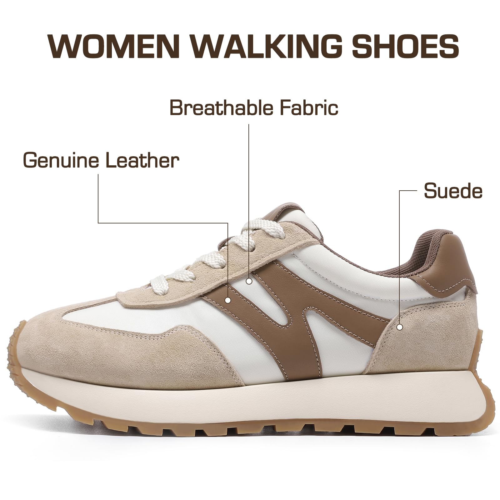 somiliss Platform Fashion Sneakers for Women Suede Patchwork Casual Tennis Shoes Comfortable Non Slip Running Walking Shoes: 10 Beige
