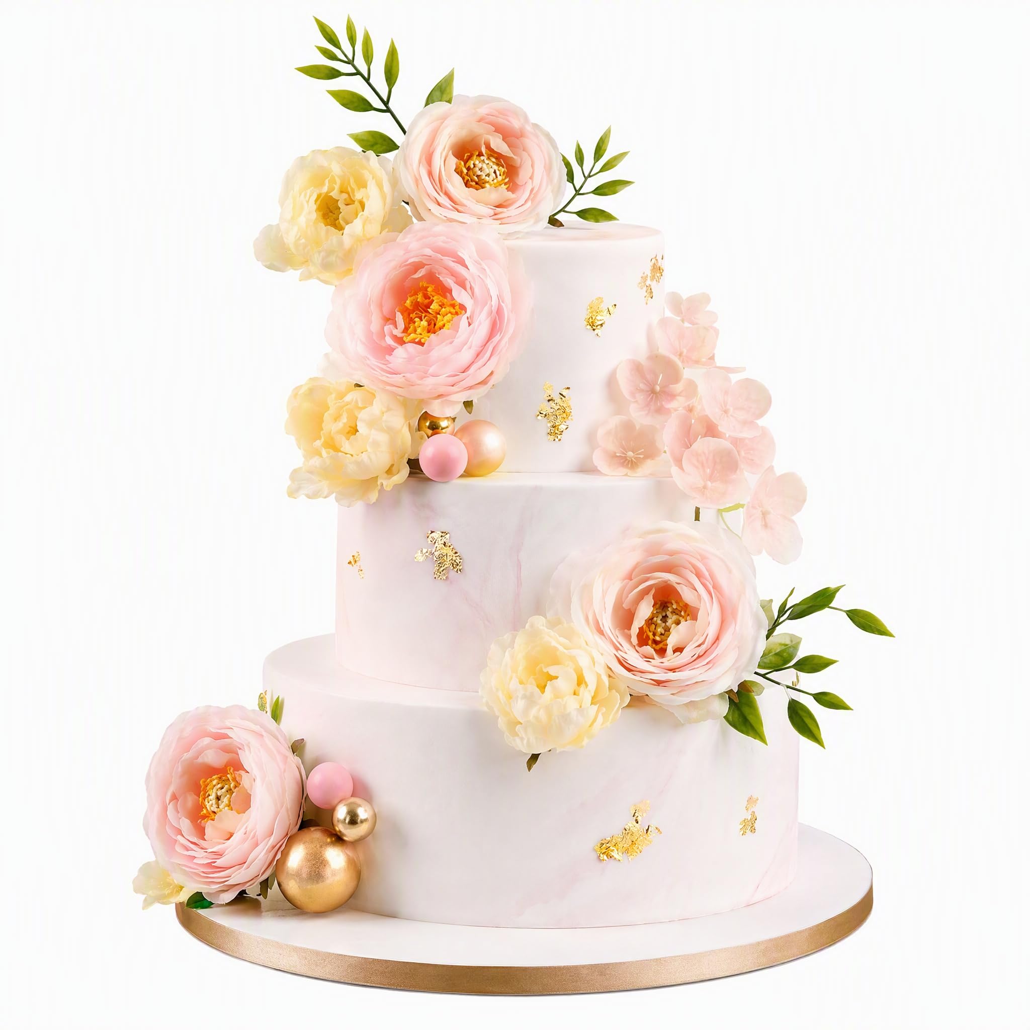 30 Pcs Cake Topper Decorations Set, Pink Gold Artificial Flowers Balls