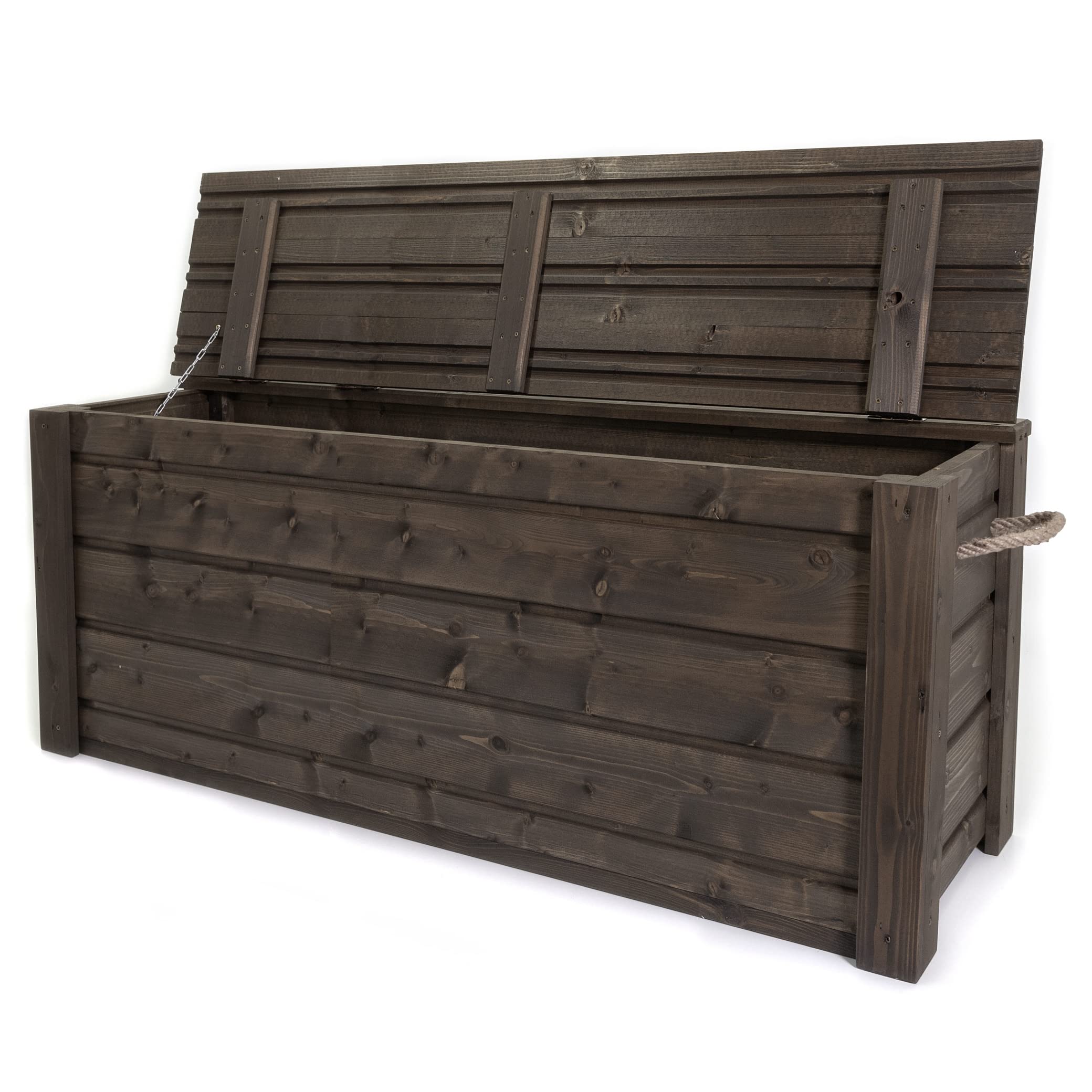 Flair TS 120 Gartentruhe Holz Truhe Garten Aufbewahrung Truhenbank Fichte Palisander mit Seilgriffe
