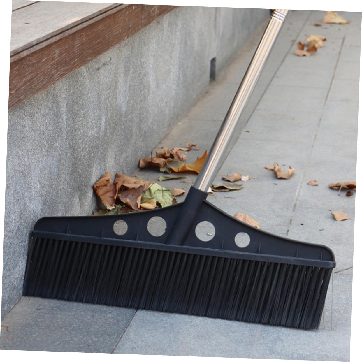 Zerodeko Scopa da Giardino Acciaio Inossidabile e Setole in Nylon con Manico Ergonomico per Pulizia Efficiente Nero di Balconi e Stadi