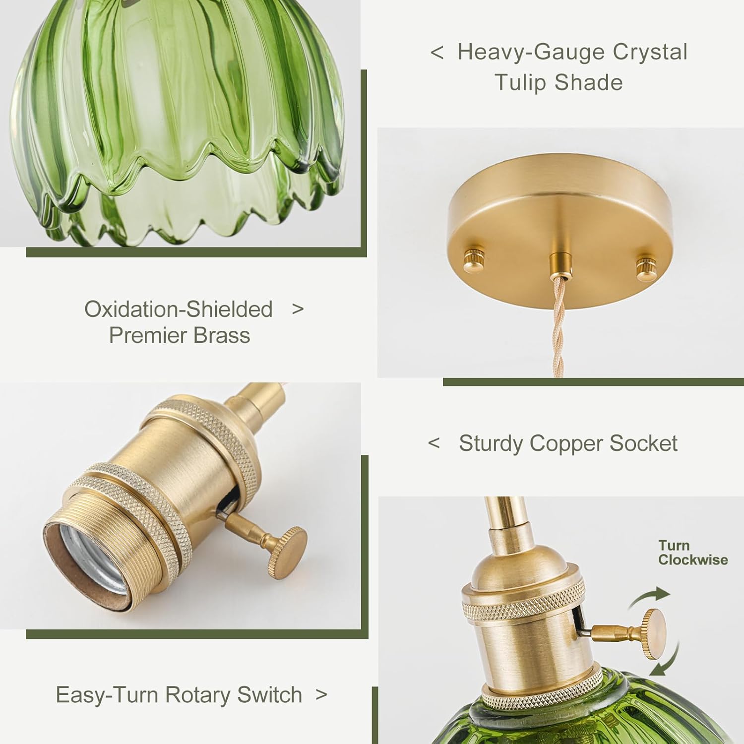 Mini Pendant Lights Kitchen Island 3 Pack, Small Adjustable Pendant Light Fixture with Green Tulip Glass Lampshade, Vintage Gold Pendant Lighting, Pendant Light for Bedroom Dining Room Hallway
