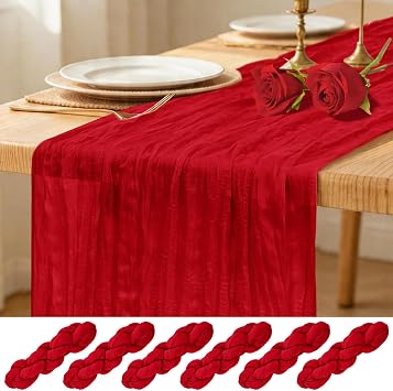 6 Pack Red Cheesecloth Table Runner Boho Gauze Wedding Decor