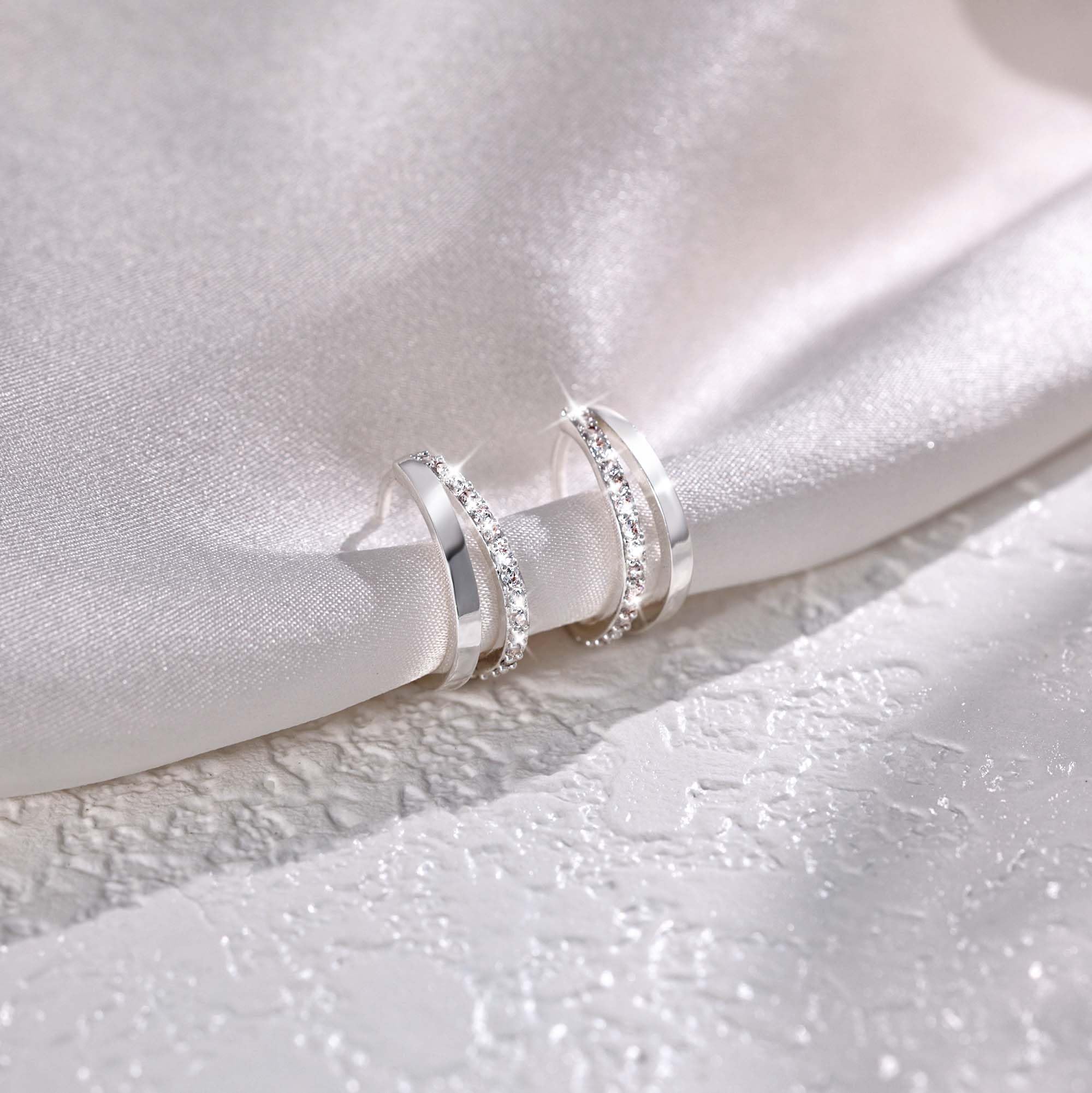 Delicados aretes de aro pequeños para mujer, chapados en oro de 14 quilates, hipoalergénicos, ligeros, aretes de aro dobles para mujer, Plata de ley, Circonia cúbica 6