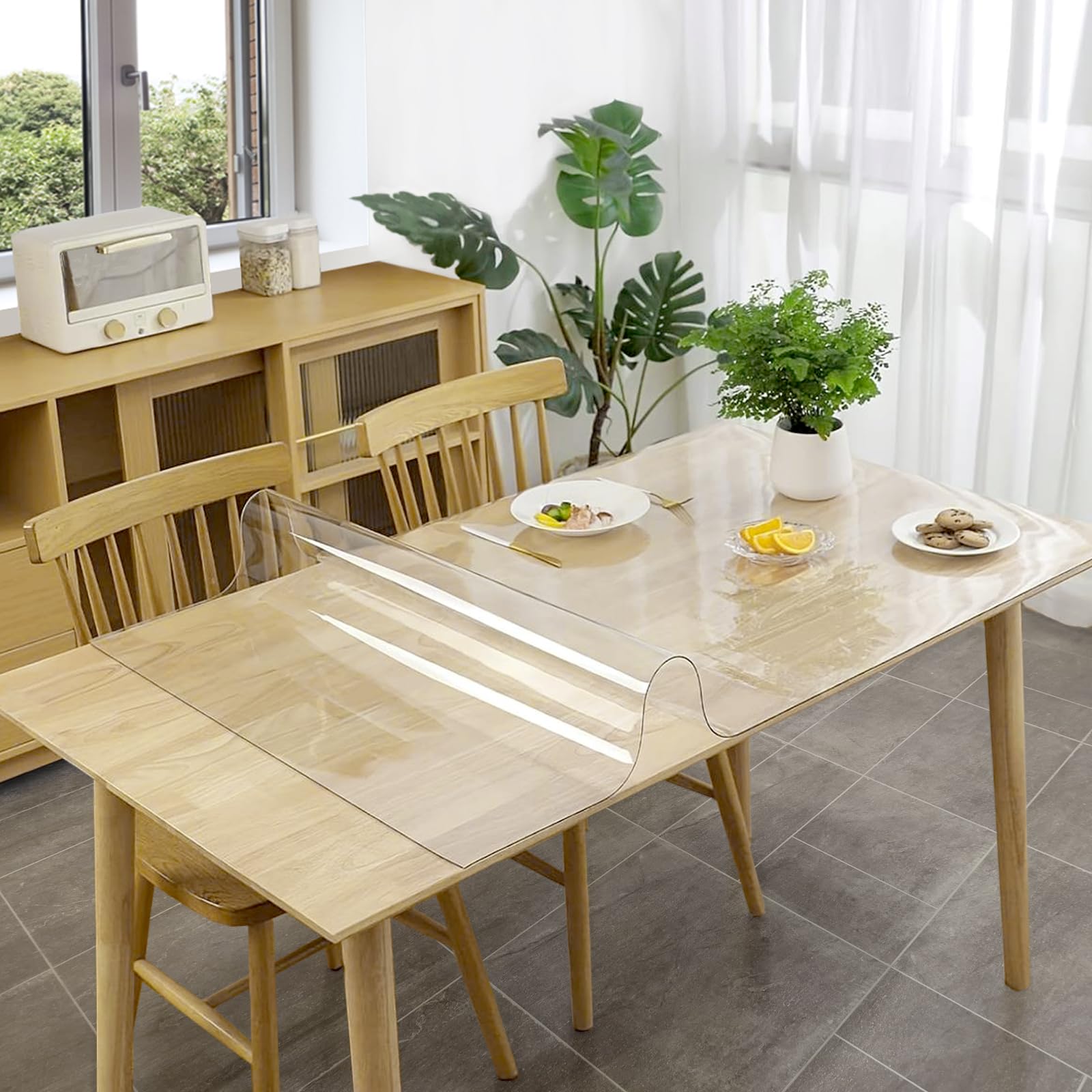 KARAT Crystal Tovaglia trasparente spessa per tavolo con bordo smussato a 45° - Elegante protezione per tavolo da ufficio - Pellicola di protezione trasparente, protezione per tavolo, 90 x 120 cm