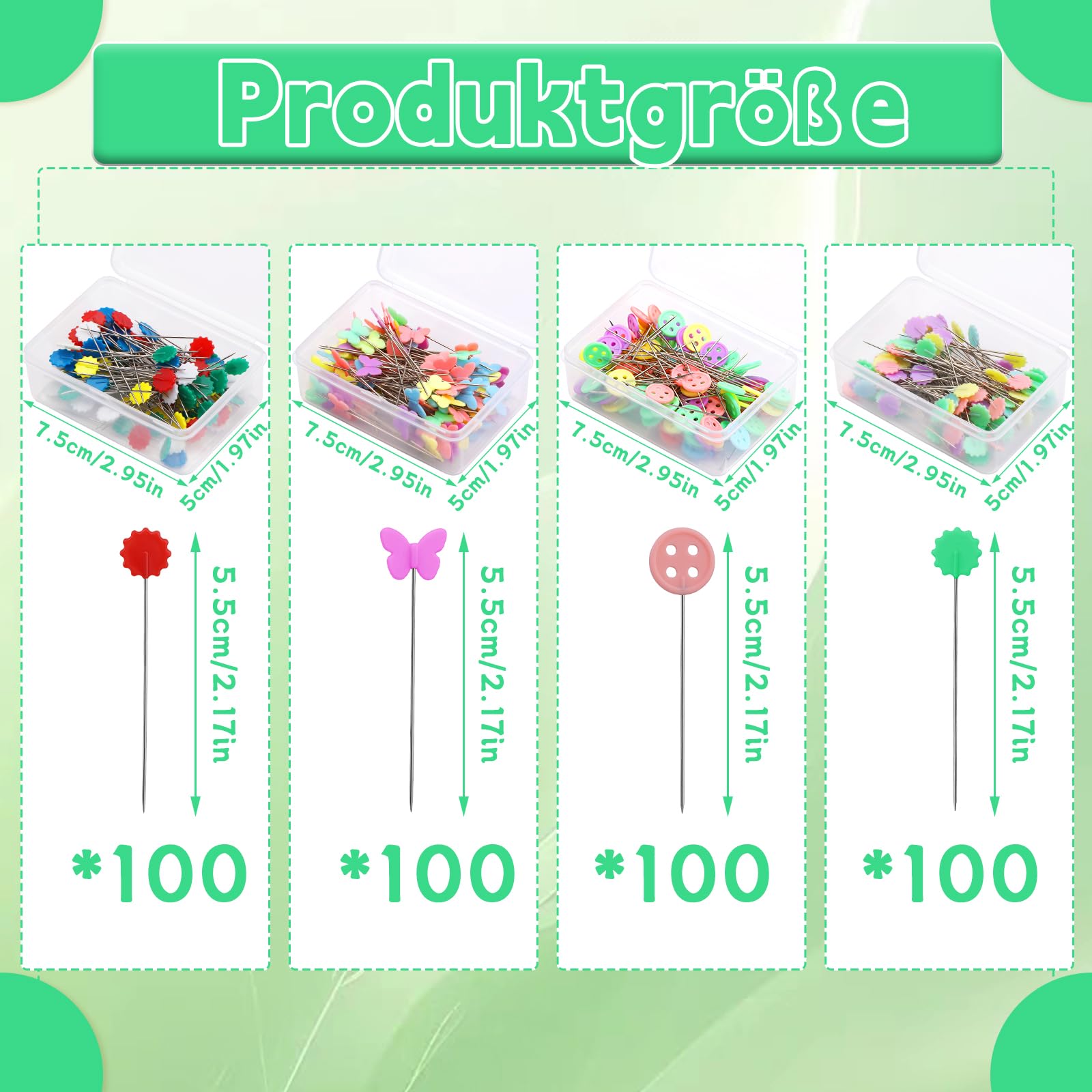 200 Spilli Per Quilting Con Testa A Fiore E Cuscinetto A Forma Di Riccio - Multicolore, Acciaio Inox - Foto 7