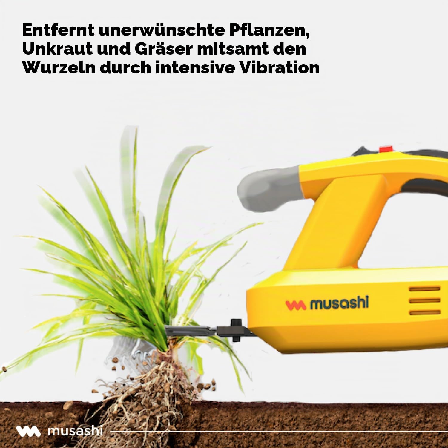 Musashi Gartenhacke Vibrierende, Unkraut jäten, Unkraut ziehen, lockern und jäten, Rasen- und Wegepflege, bis zu 30 Tage unkrautfrei (WE750-Batterie)