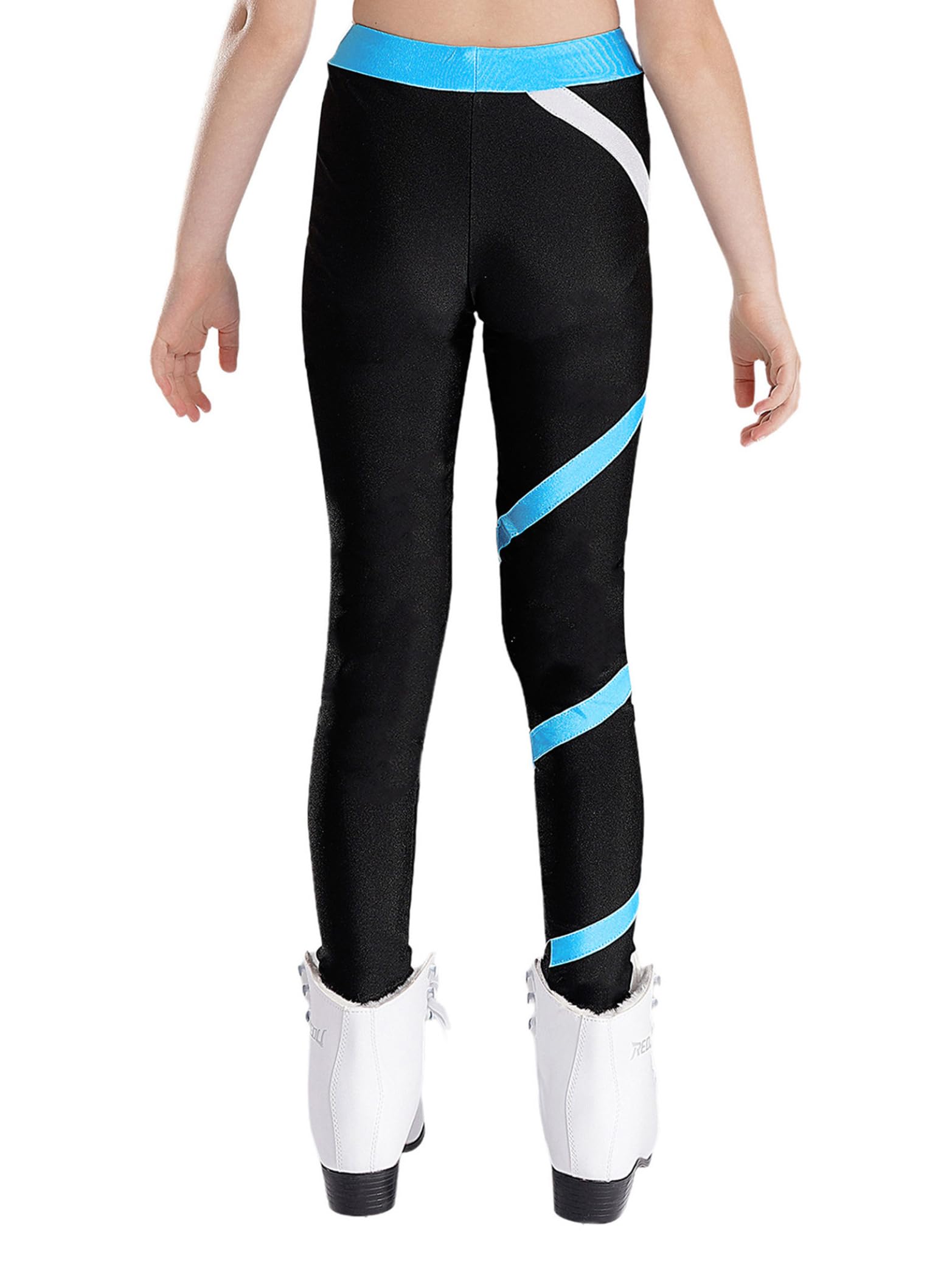 Tuta termica per pattinaggio artistico, da ragazza, a maniche lunghe, stile patchwork, con pantaloni caldi in pile, leggings sportivi