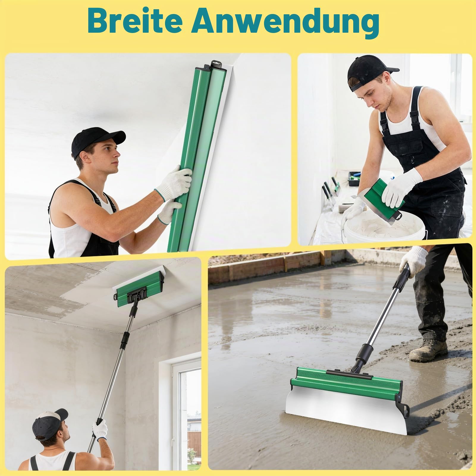 Flächenspachtel Set, Spachtel Werkzeug, Trockenbau Spachtel (25 40 60 80 cm) und 84cm-150cm Teleskopstange - Glättungsspatel-Kit mit 3 Malerspachtel für Verputzen von Wänden & Decken, Tapeten