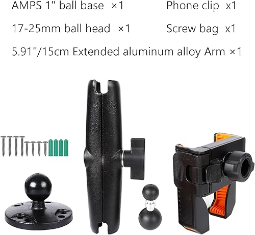 Miniatura 7 de xik Soporte universal para teléfono para barco, automóvil, camión, motocicleta, UTV, base AMPS diamante, bloqueo y liberación 1s ajustable en 360,