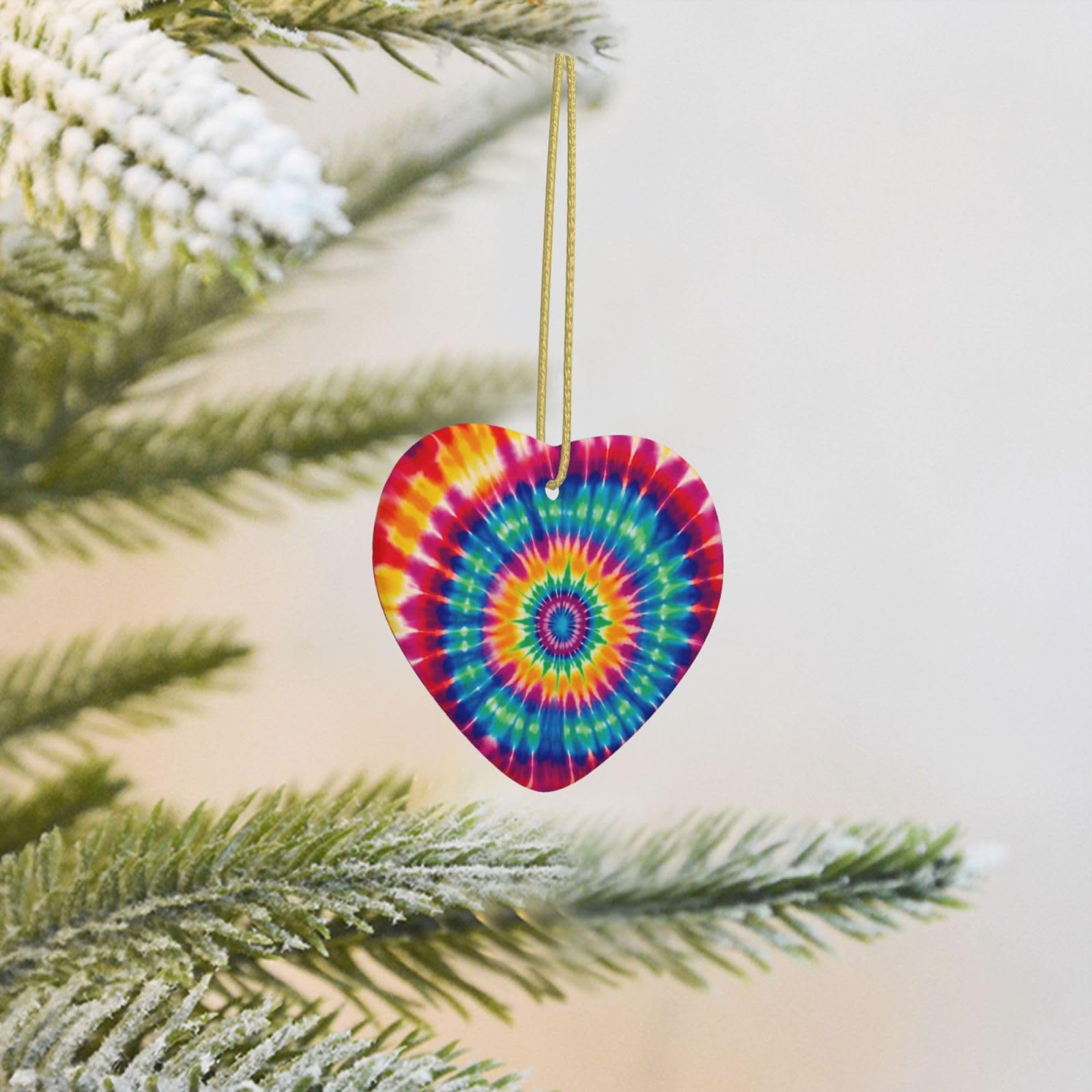 2025 Christmas Tree Decoration Hanging Heart Ornament Tie Dye Pattern Ceramic Ornaments Christmas Tree Decorations Round Pendants for Xmas Tree Winter New Year Party Supplies