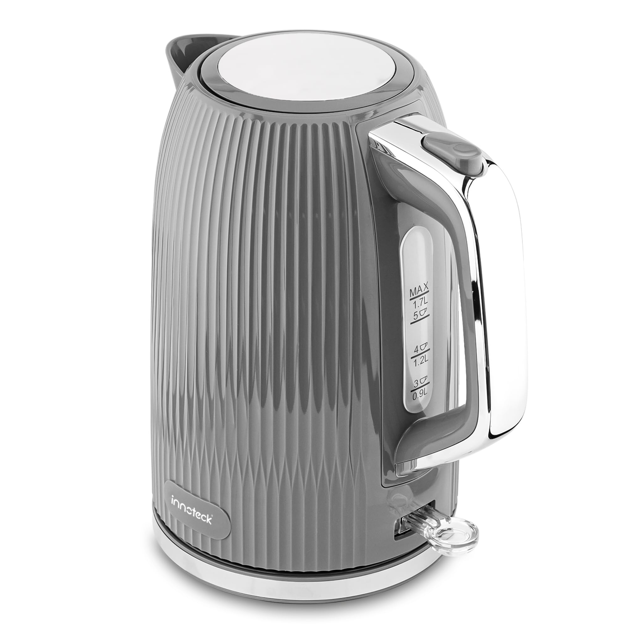 Innoteck 1.7L Cordless Electric Kettle with Stainless Steel Heating Base, BPA-Free Electric Kettle with Auto Shut-Off Safety & 360ยฐ Base Quiet Fast Boil Kettle for Tea and Coffee, Grey
