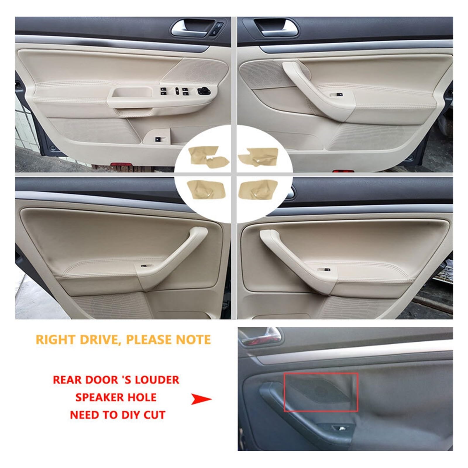 Cubierta de Panel de puerta de microfibra for conducción a la izquierda, compatible con VW, Golf 5, Jetta 2005 - 2009, cubierta de Panel de reposabrazos de puerta de coche, pegatina embellecedora ( Co