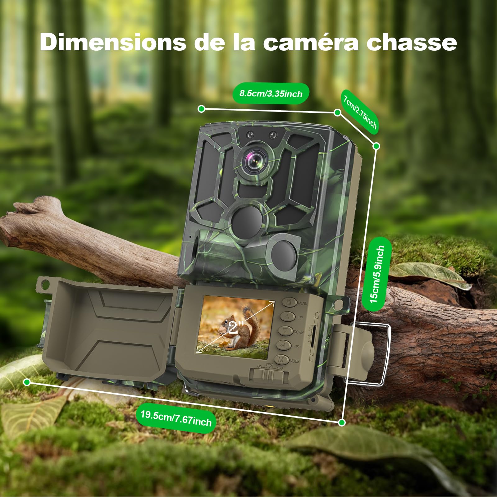 Caméra de Chasse 5K Full HD 60MP WiFi Bluetooth IP66 avec Détecteur de Mouvement Vision Nocturne, Carte 32G et 8 Piles AA