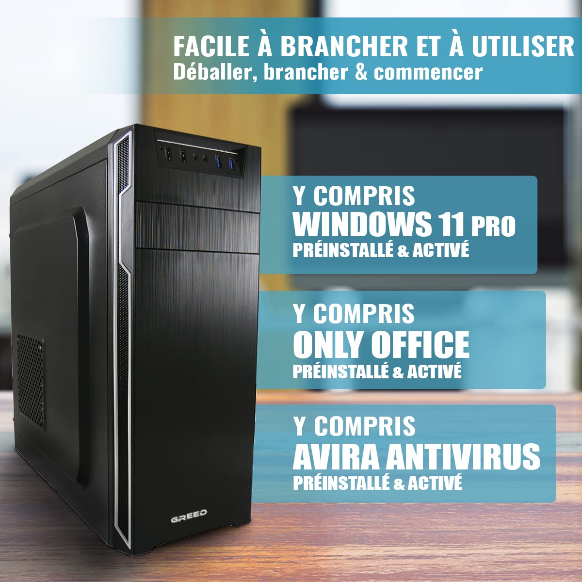 GREED® Intel Core 12th Gen - Multimedia PC - Ordinateur Rapide Le Home Office - Desktop avec 4,0 GHZ - 16GB RAM - 240GB SSD + 1TB HDD - DVD+RW - USB3.0 - WLAN - Windows 11 Pro Inclus