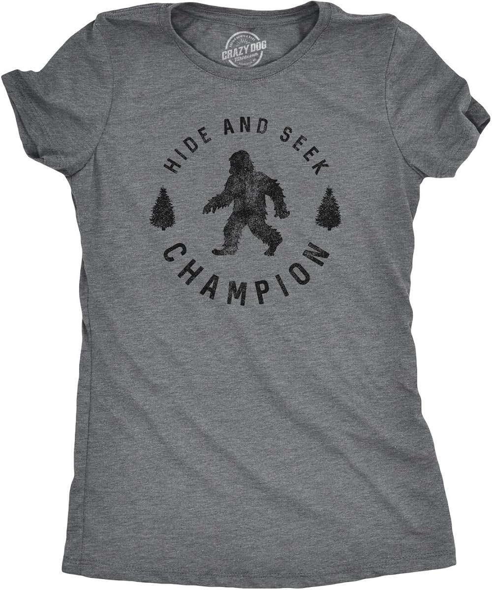 Crazy Dog T-Shirts Hide and Seek Champion Funny Bigfoot Graphic Tee | Funny T Shirts, Graphic Apparel for Men, Cool Camping Short Sleeve, Soft Cotton Blend, Novelty Tees for Guys