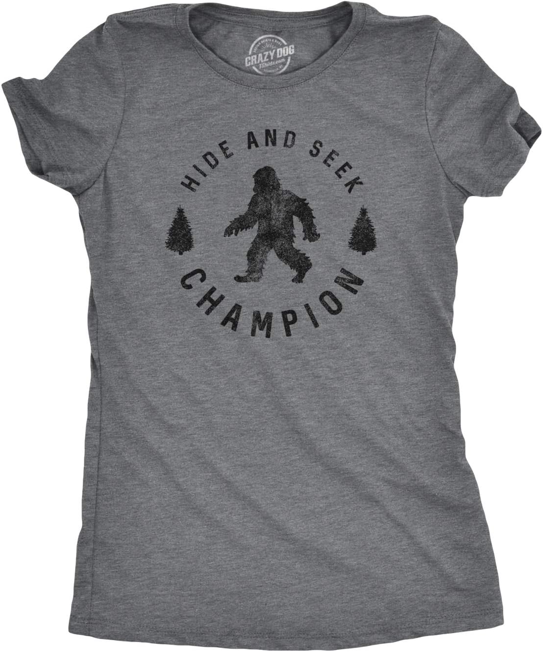 Crazy Dog T-Shirts Hide and Seek Champion Funny Bigfoot Graphic Tee | Funny T Shirts, Graphic Apparel for Men, Cool Camping Short Sleeve, Soft Cotton Blend, Novelty Tees for Guys