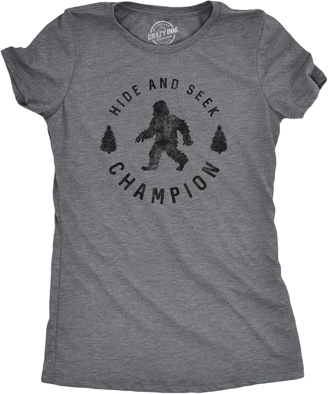 Crazy Dog T-Shirts Hide and Seek Champion Funny Bigfoot Graphic Tee | Funny T Shirts, Graphic Apparel for Men, Cool Camping Short Sleeve, Soft Cotton Blend, Novelty Tees for Guys