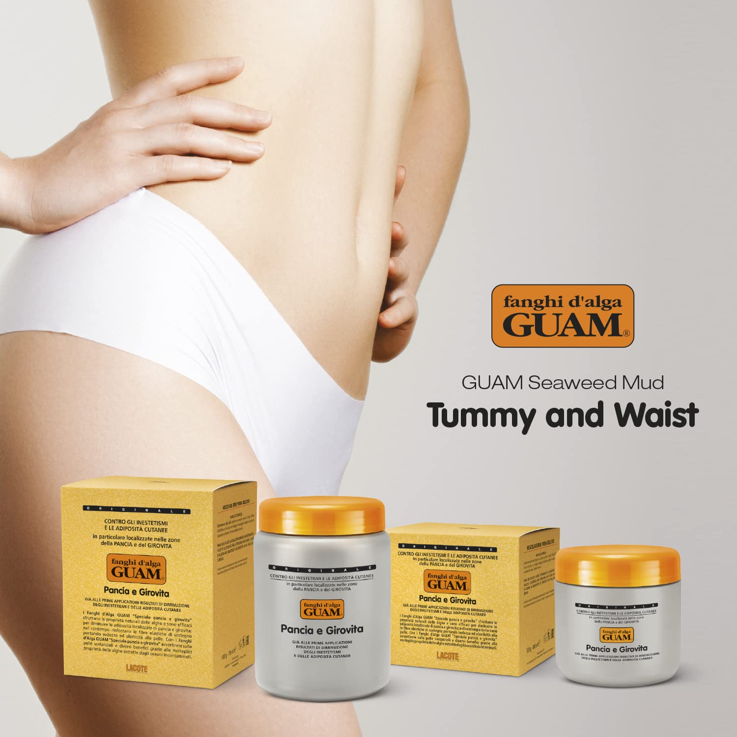 Guam, Algenfango Guam für Bauch und Taille, Gegen lokale Hautunreinheiten und Adipositas an Bauch und Taille, Straffende und Tonisierende Wirkung, Anticellulite, Made in Italy, 500 ml Packung