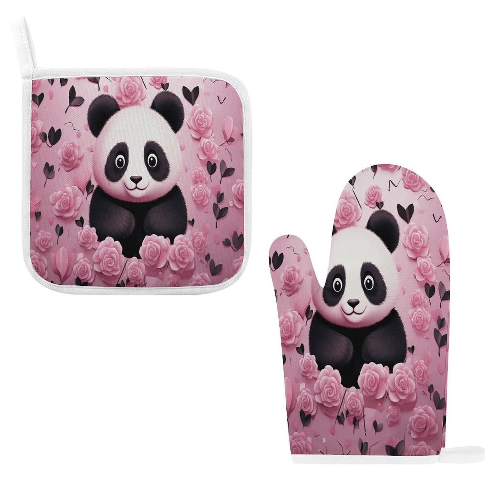 Fodpand Style Pink Panda Pattern Oven Mitts And Pot Holders Sets