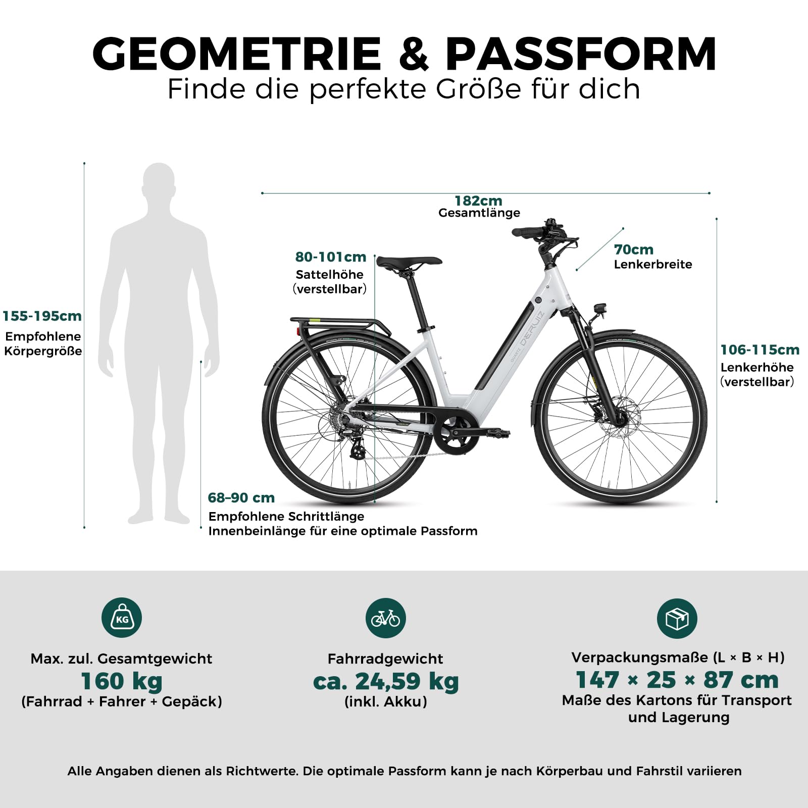DERUIZ Vélo électrique à quartz 28" pour adultes, vélo de ville homme et femme avec batterie 48 V 13,4 Ah, portée maximale 161 km, freins hydrauliques, capteur de couple, vélo électrique avec