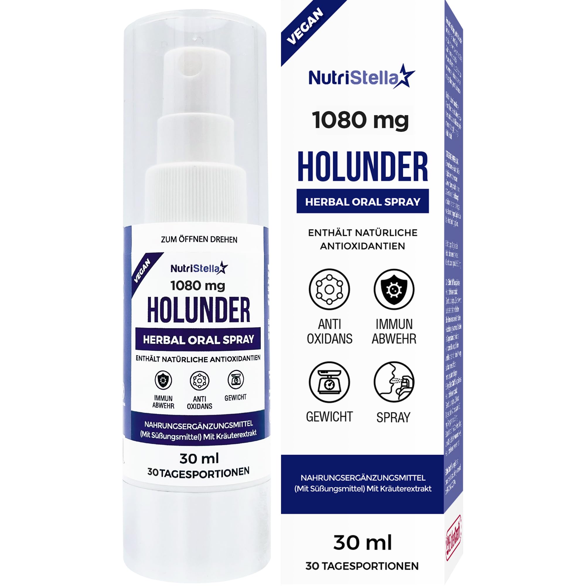 Starker Premium Holunder Extrakt Spray - Hochdosiert, Potent Antioxidant, Immunität, 30 Tagesdosen, Finalist NutraIngredients Awards 2023