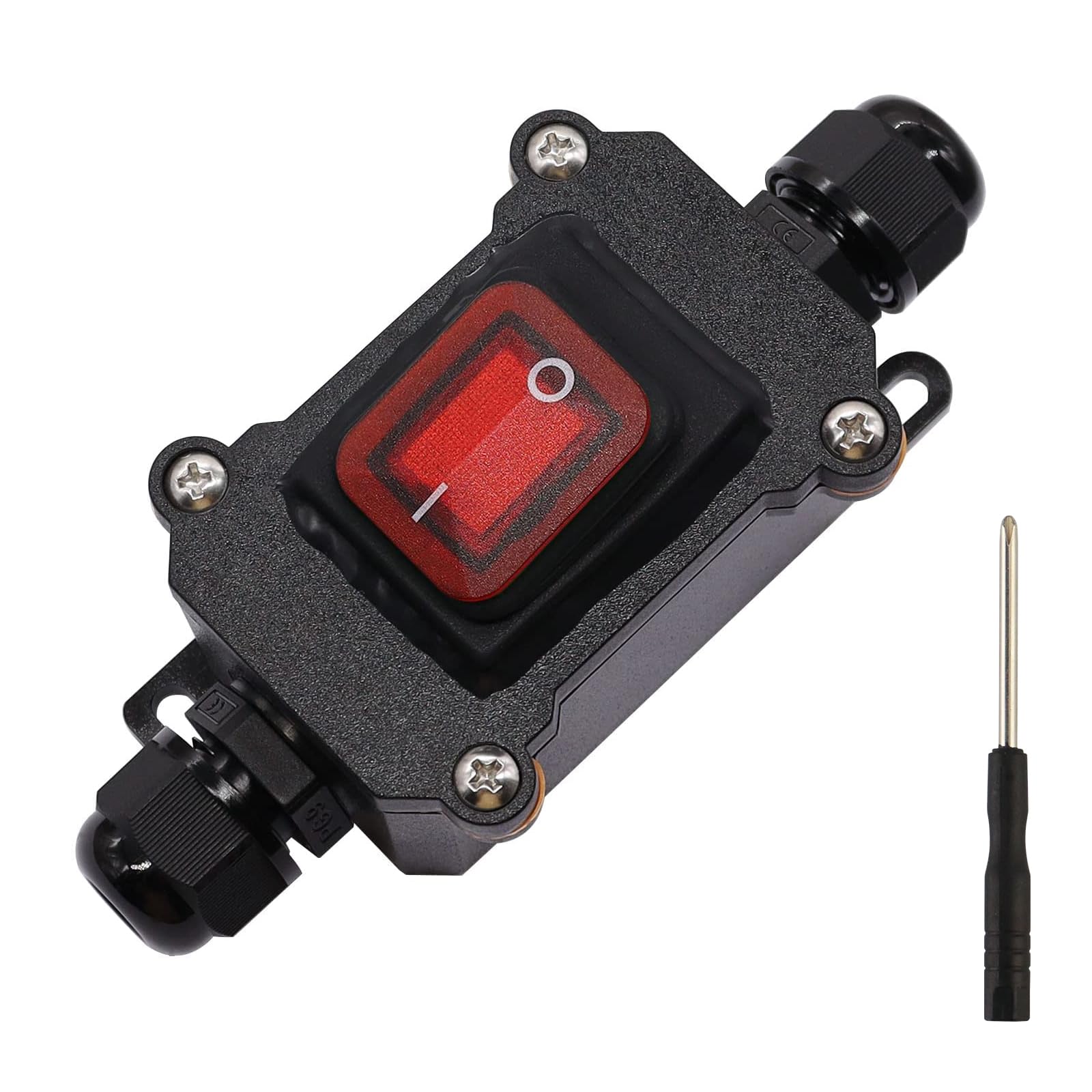 MejaRizon IP65 Waterproof Inline Cord Switch with Red Indicator Light, 110-250V 30A, with a Screwdriver, DPST Rocker Switch, Dual Position ON/Off Control, Suitable for Indoor and Outdoor