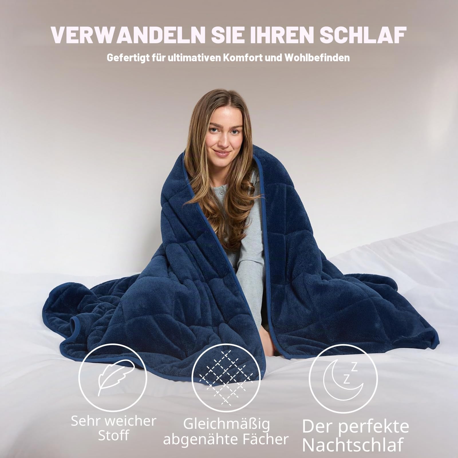 OHS Gewichtsdecke 3 kg, Schwere Decke zum schlafen, schwere Schlafdecke aus Mikrofaser, Blau 150 x 100 cm - (Haftungsausschluss: Nur für Kinder ab 3 Jahren geeignet)