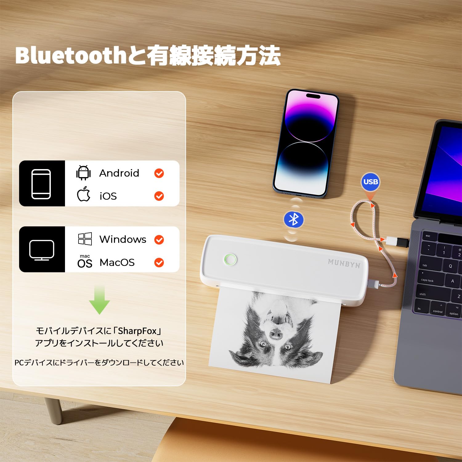 MUNBYN A4 Bluetoothプリンター ITP04