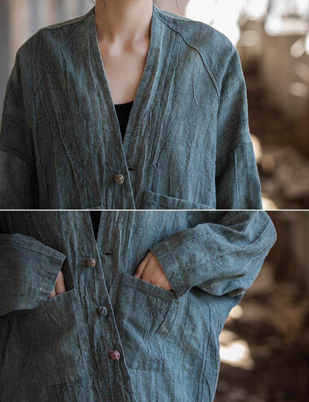 NFYM Damen Leichte Baumwolle Leinen Vintage Tie Dye Loose Fit Open Front Kimono Cardigan Jacke Outwear