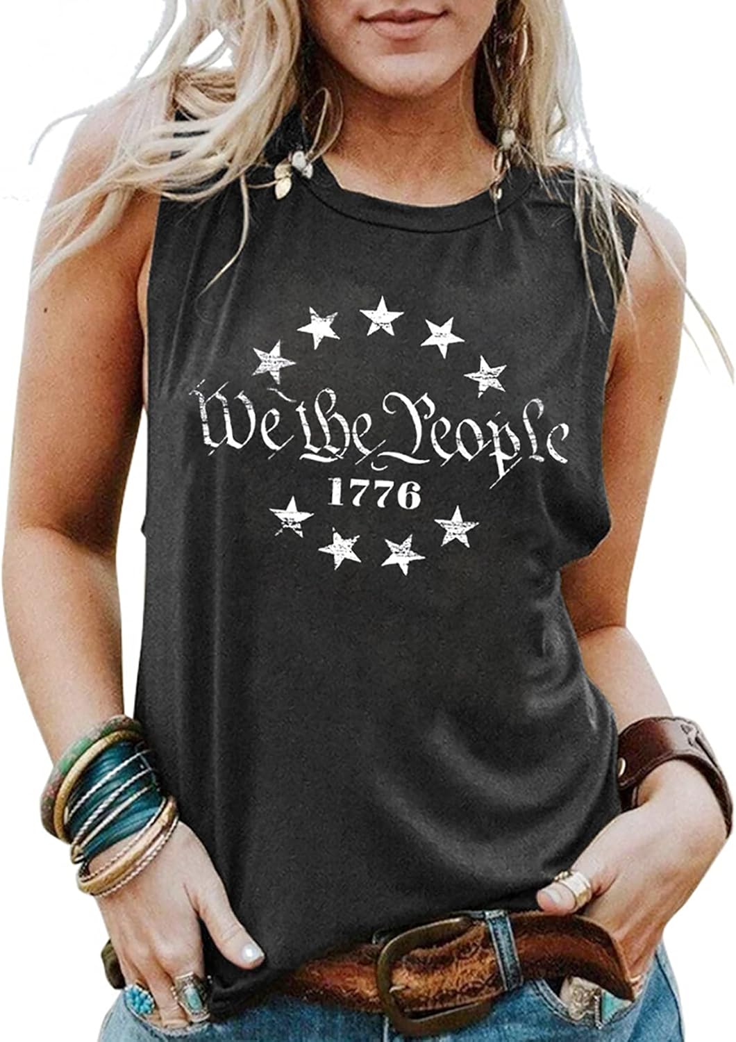 LLHXRUI We The People 1776 Tank Top for Women 4th of July Patriotic Shirt American Flag Sleeveless Graphic Tees Tanks