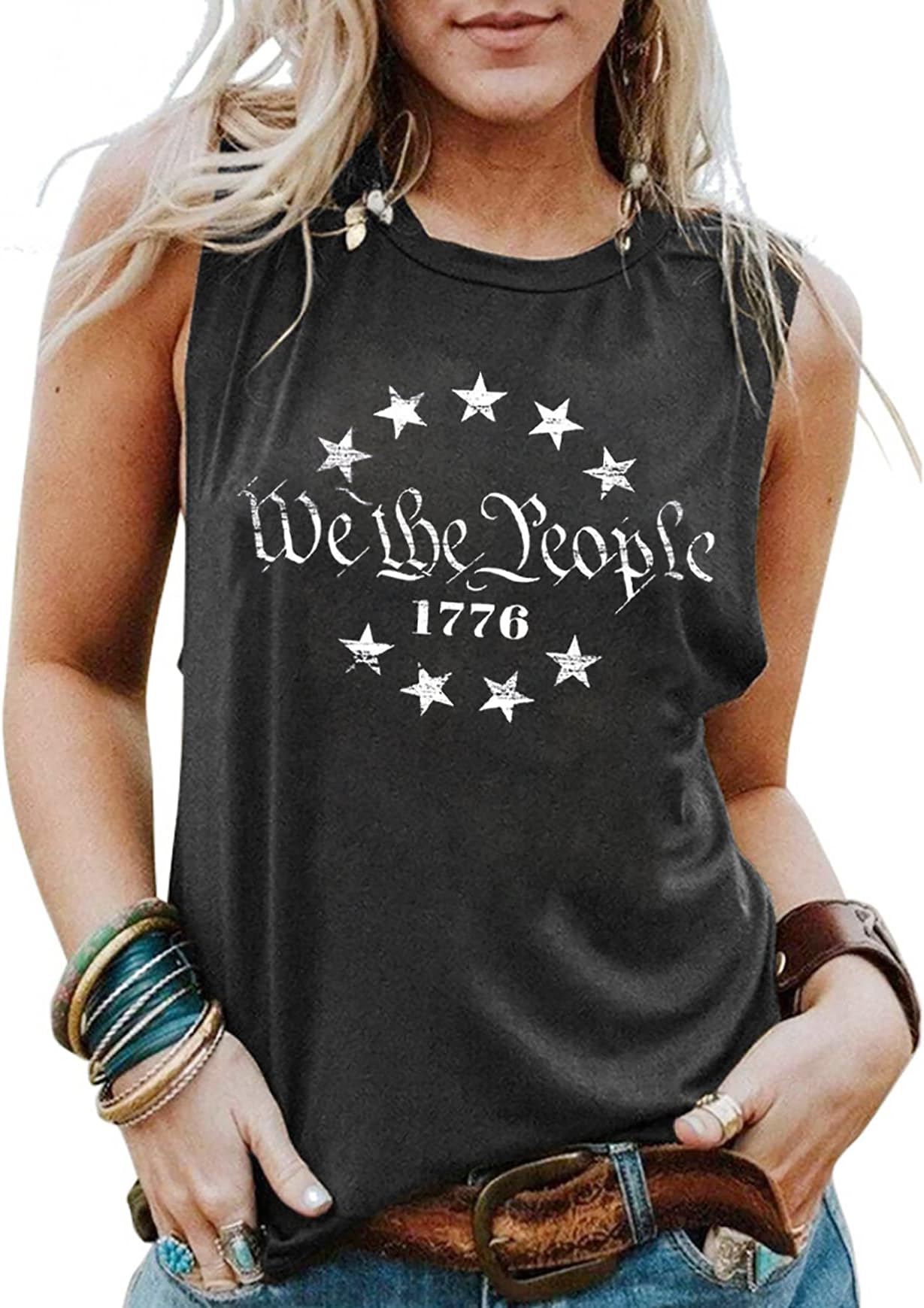 LLHXRUIWe The People 1776 Tank Top for Women 4th of July Patriotic Shirt American Flag Sleeveless Graphic Tees Tanks