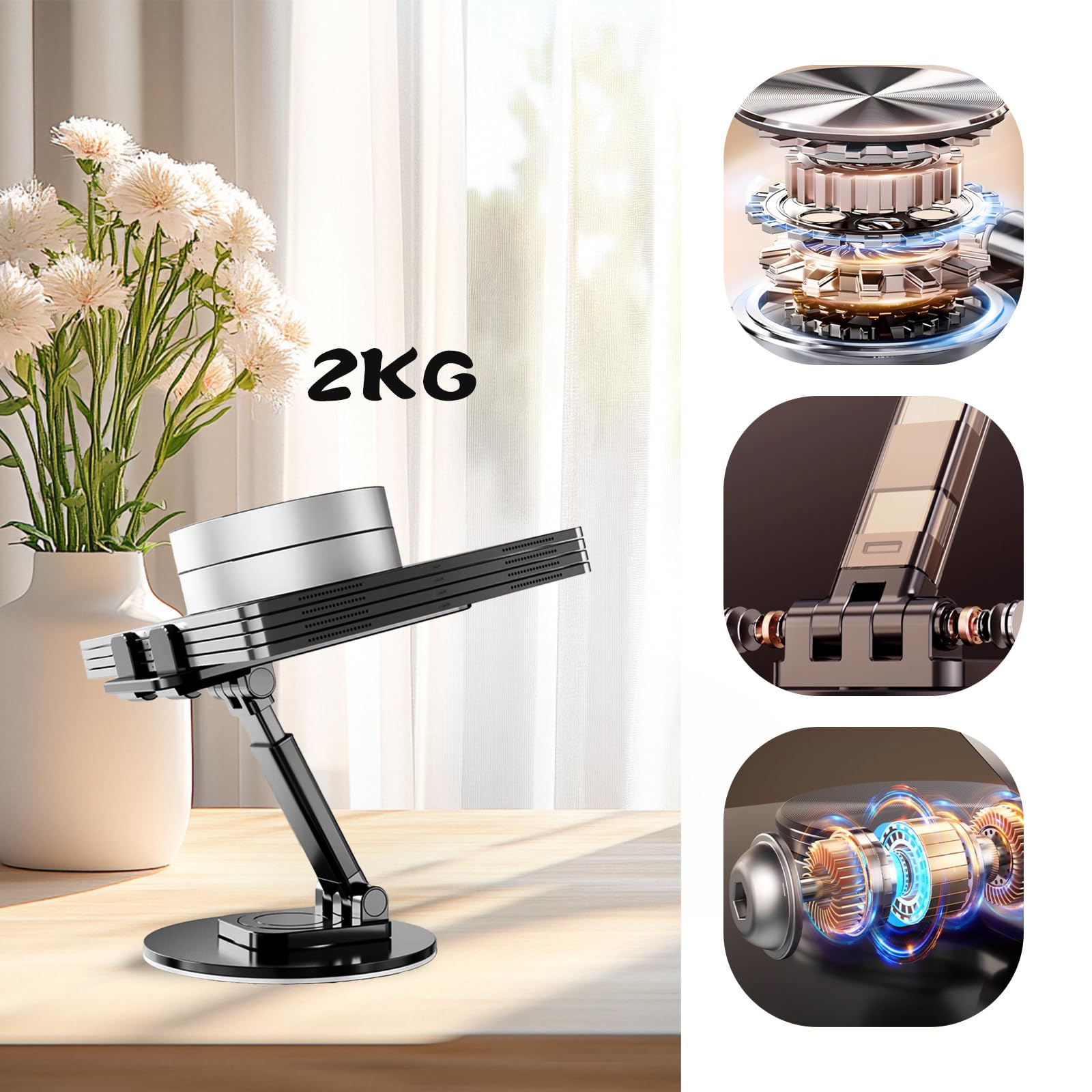 Supporto DHSUN Per Tablet E Telefono – Regolabile In Altezza, Girevole 360°, Pieghevole, In Acciaio E Silicone