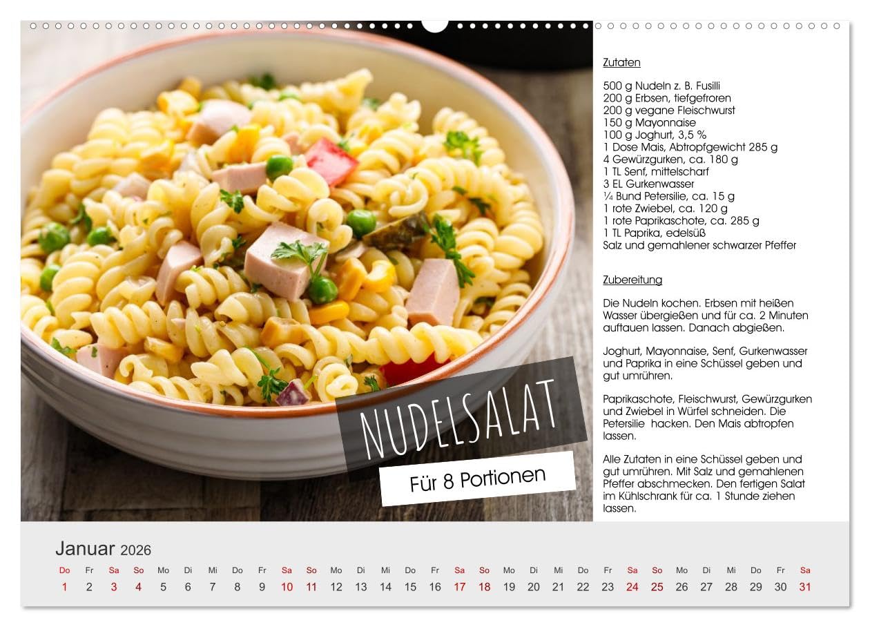 Vegetarisch - leicht und lecker (Wandkalender 2026 DIN A2 quer), CALVENDO Monatskalender: 12 leckere Bilder mit Rezepten wecken die Lust auf mehr (CALVENDO Orte)