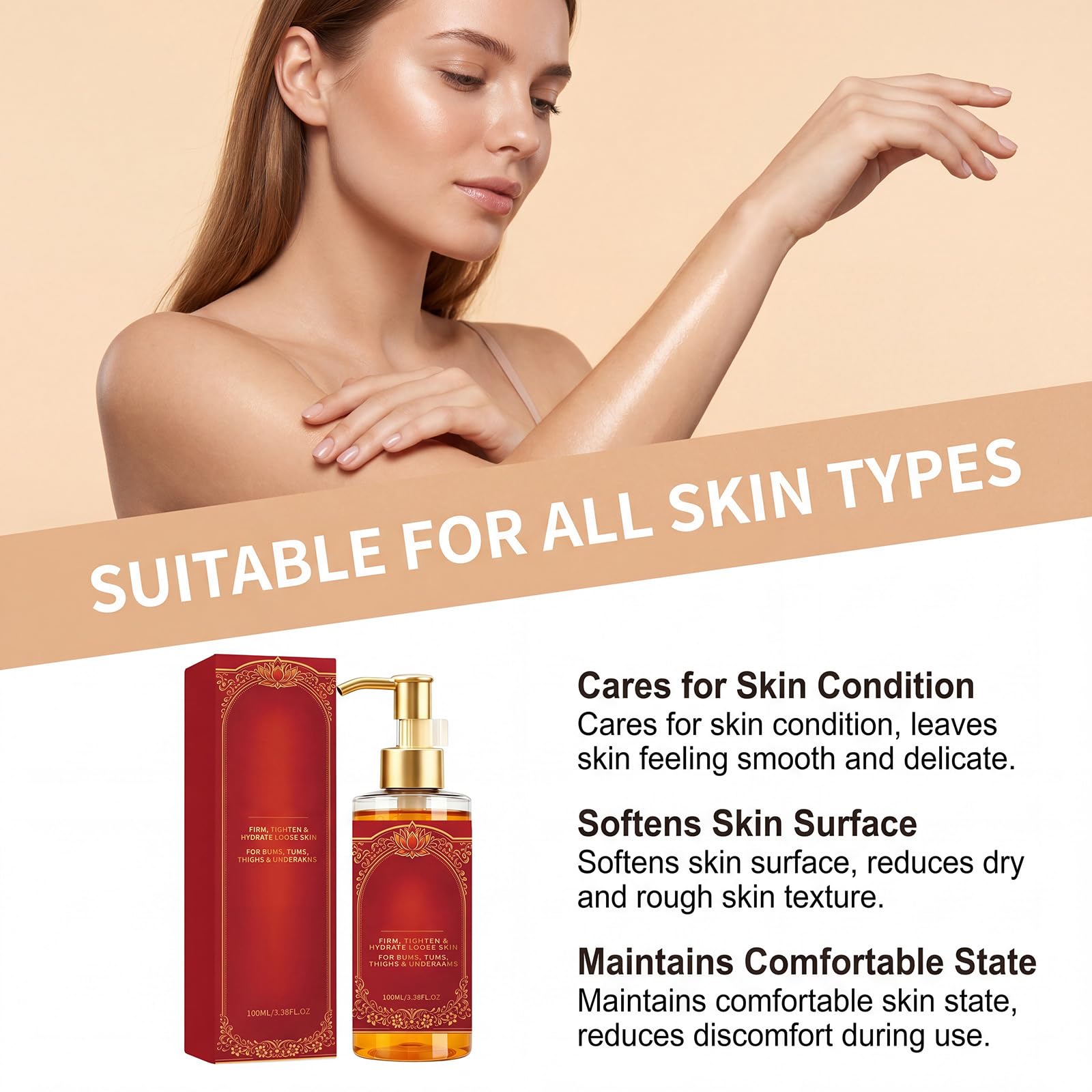 Olio per il corpo rassodante per donne - Assorbimento rapido - Olio per il corpo illuminante - Cura nutriente della pelle - Olio per il corpo setoso per l'idratazione quotidiana, tratta (8 bottiglie)