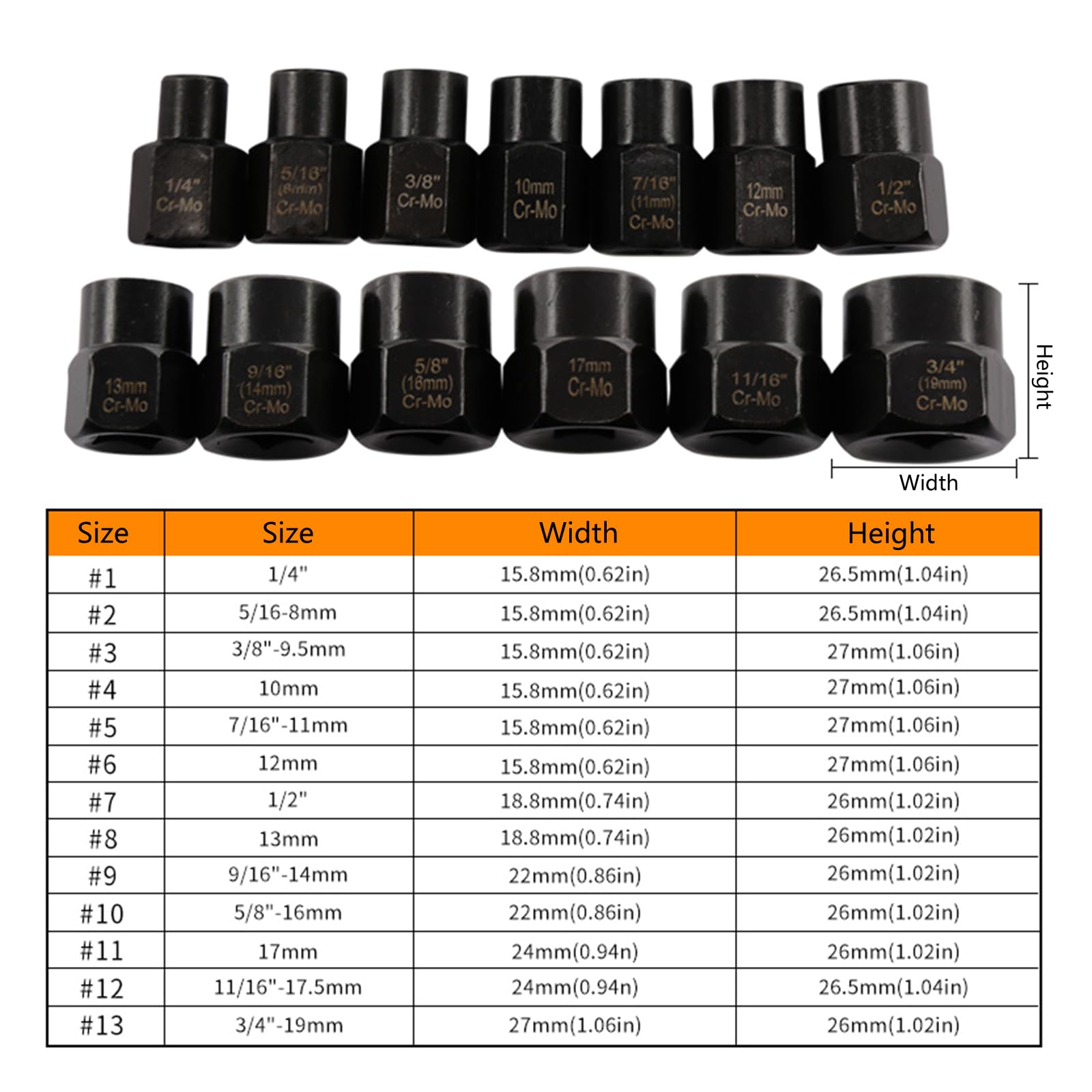 Juego de 13 Piezas de Herramientas para extraer Tornillos y Tuercas dañados, Llave de Tubo para Quitar Tornillos y Tuercas, Color Negro