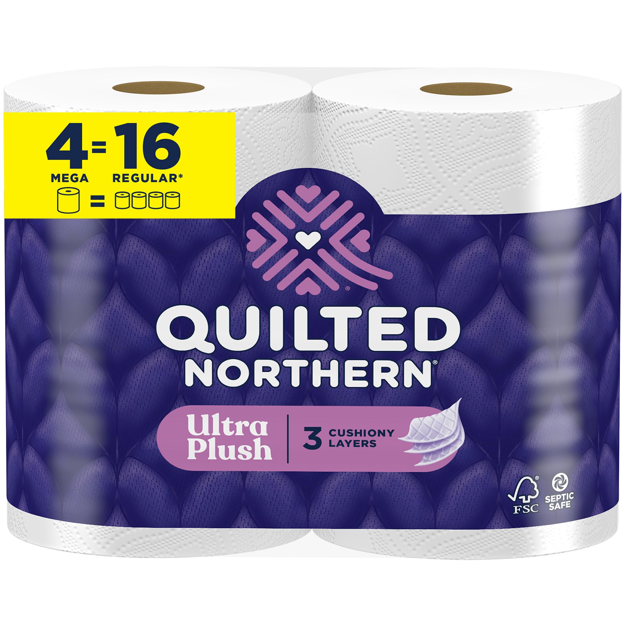 Quilted Northern Ultra Plush Toilet Paper, 4 Mega Rolls = 16 Regular Rolls, 4X More Absorbent*, 3 Ply Soft Toilet Tissue