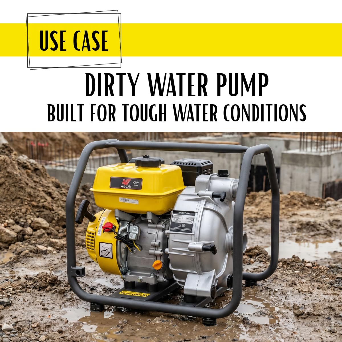✦ WASPPER WP20D-P ✦ Bomba de Agua Sucia De Uso Rudo & Portable con Tasa de Flujo de 30 000 l/hr ✦ Elevación de Agua de 28 m ✦ 3 600 RPM Motor de Gasolina de 4 Tiempos y Accesorios incluidos