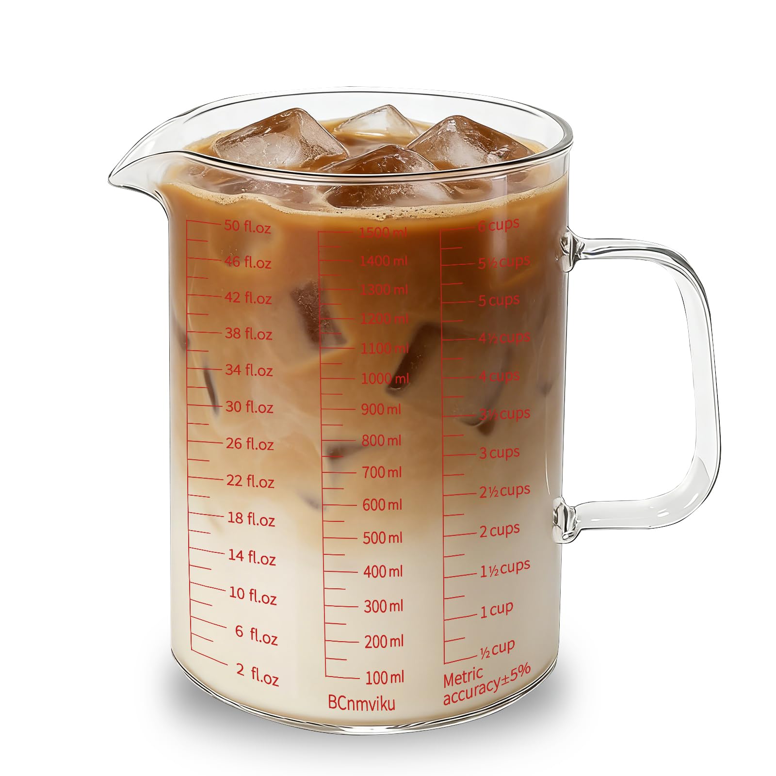 BCnmviku 1500ml Measuring Jug,Borosilicate Glass Measure Cup for Baking