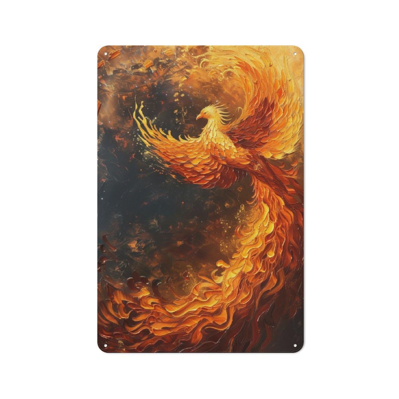 Retro Metal Plaque 30x20cm Featuring Celestial Phoenix, Bistro Wall Plaque for Bakery, Diner, Cafe Or Family Room
