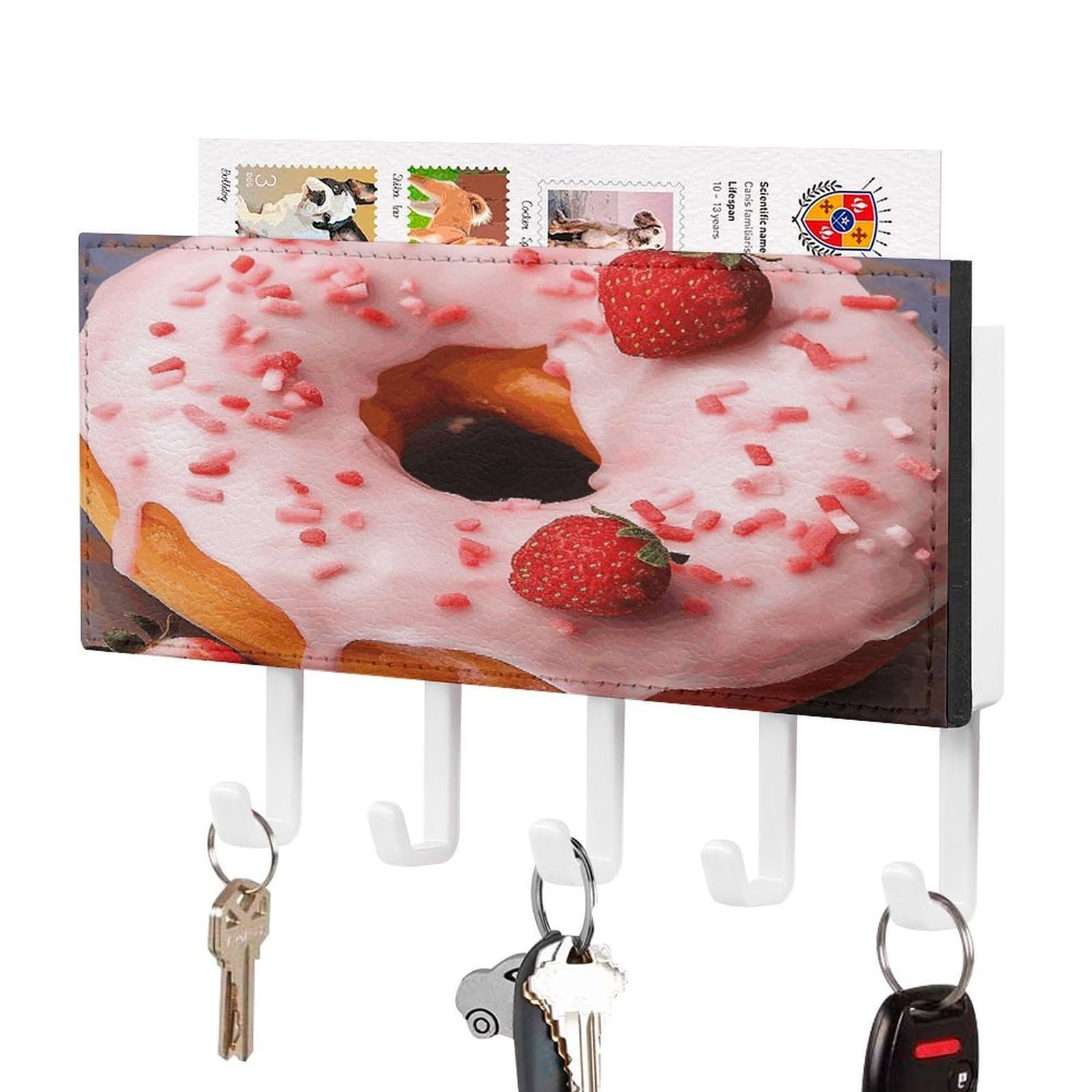 KOAYUBFC Strawberry Donut Key Holder Wall Mount Key Holder Decorative Keys Holders on Wall Keys Hooks Walls Adhesive for Doorway Hallway Entryway
