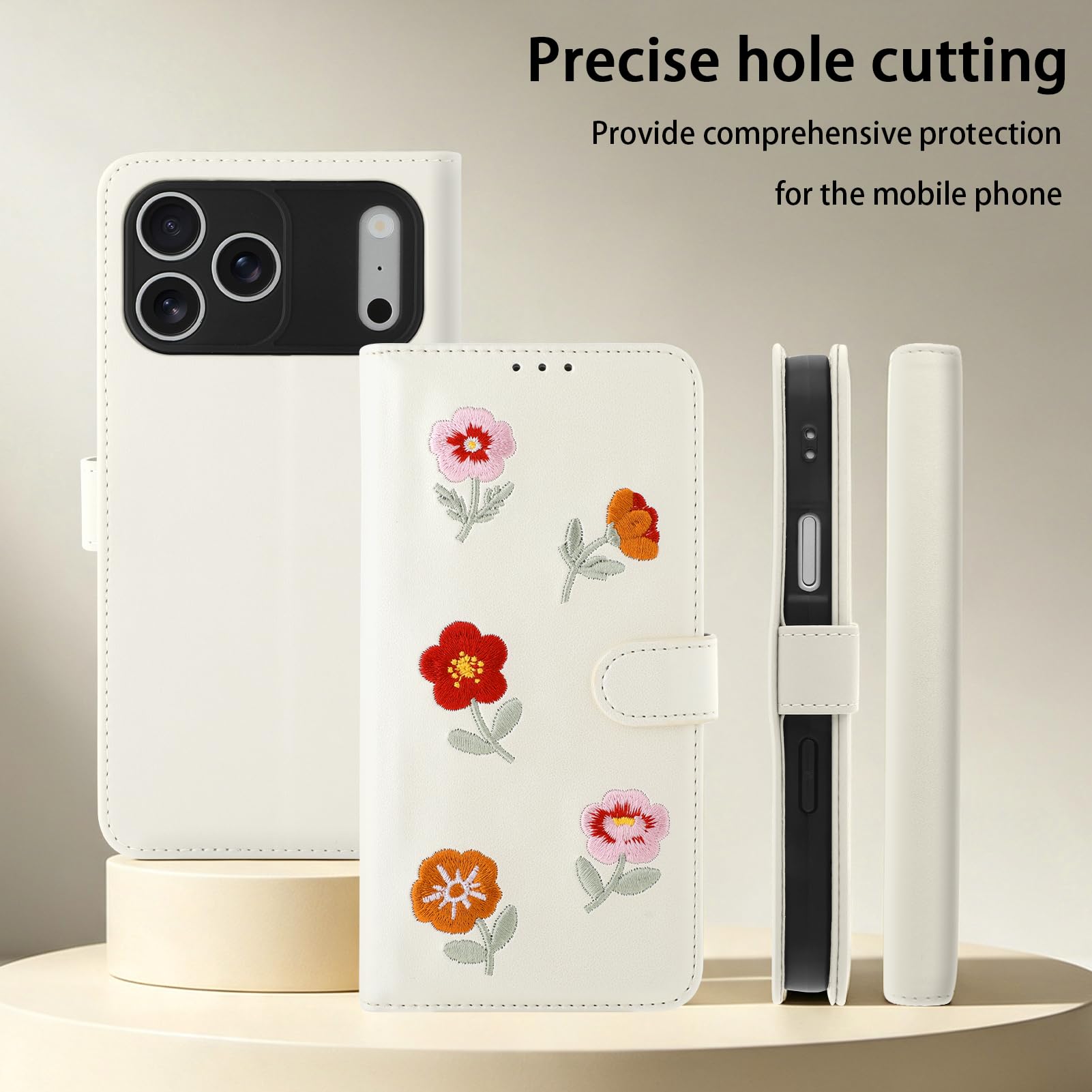 Custodia a portafoglio per iPhone 17 Pro Max, motivo floreale con 3