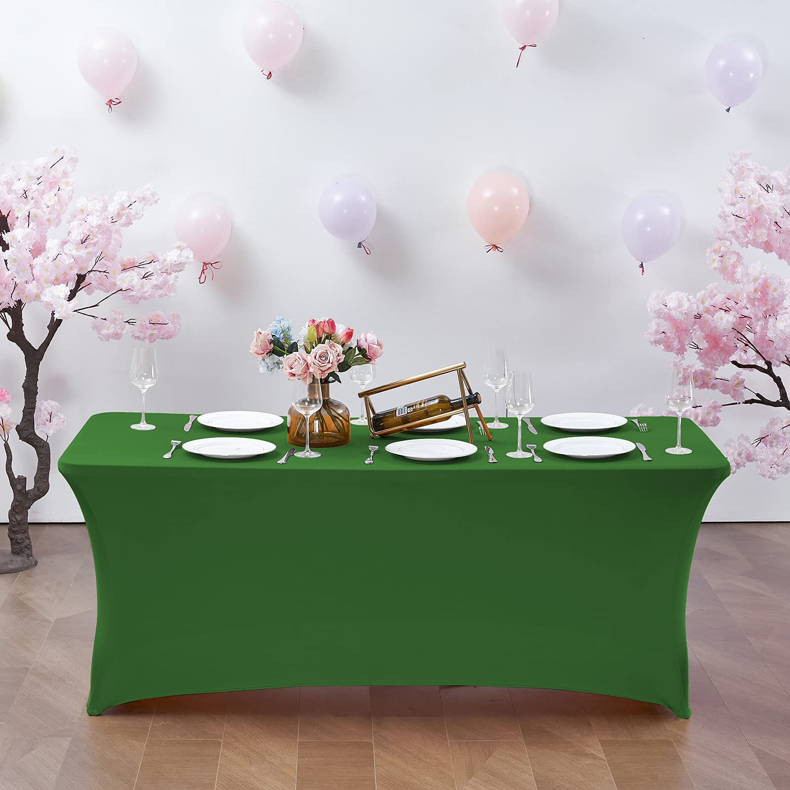 CWK - Mantel de 180 cm, de elastano elástico impermeable, para mesas rectangulares plegables, resistente a las arrugas, ajustable, para fiestas, bodas, banquetes y eventos (verde)