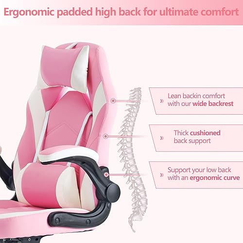 Miniatura 4 de OLIXIS Silla de escritorio para juegos de computadora - Ergonómica para videojuegos con cómodo soporte lumbar y reposacabezas, de cuero sintético