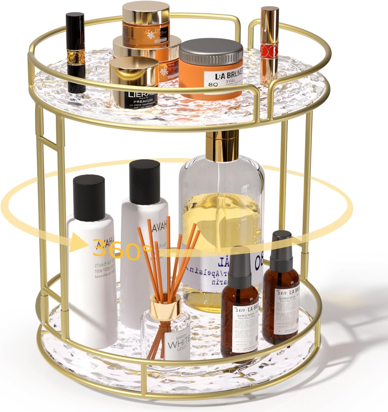 Acliys Makeup Organizer, Bathroom Organizer Rotating Perfume Vanity Organizer 2 Tier Acrylic Spinning High-Capacity Cosmetic and Skincare Organizer for Dresser