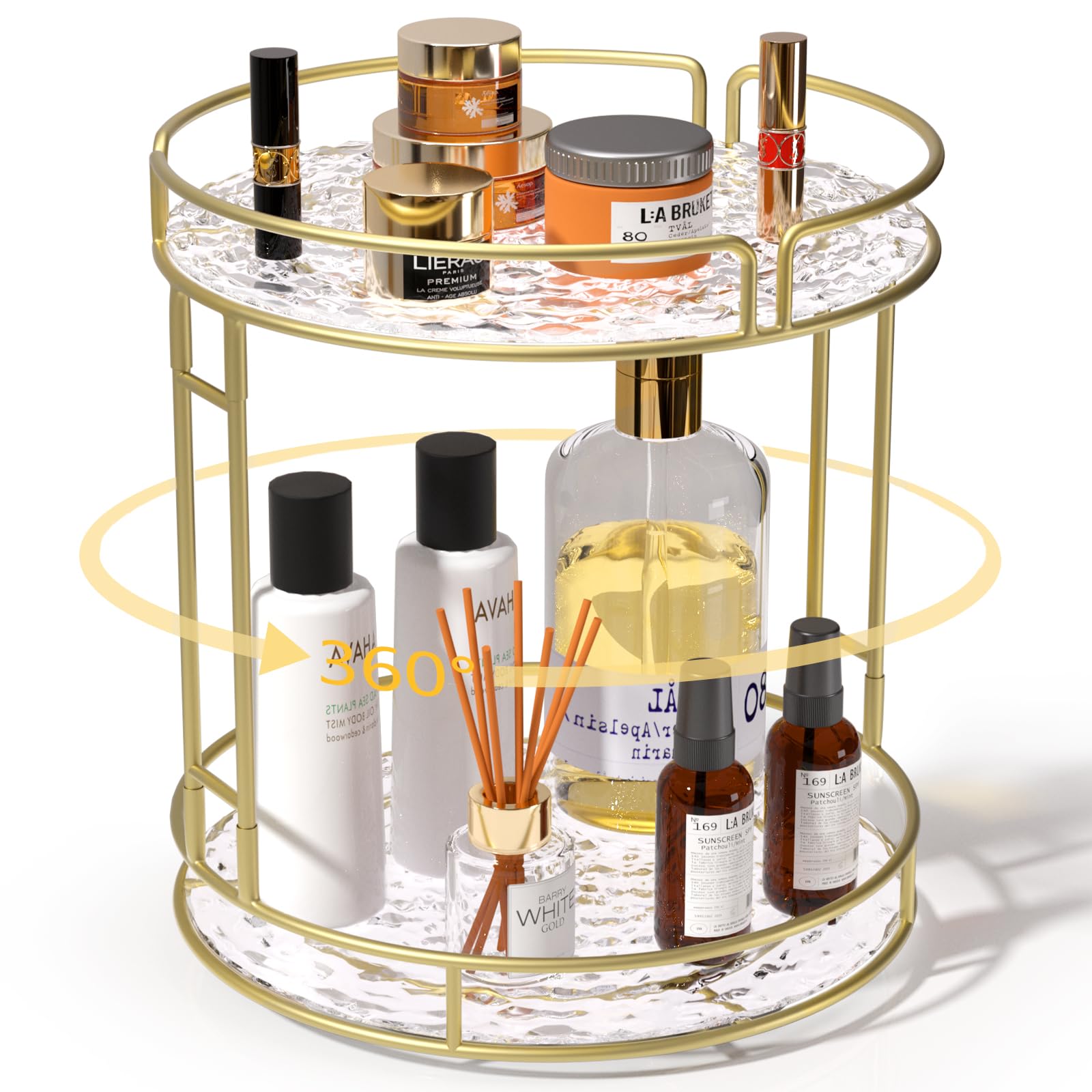 Acliys Makeup Organizer, Bathroom Organizer Rotating Perfume Vanity Organizer 2 Tier Acrylic Spinning High-Capacity Cosmetic and Skincare Organizer for Dresser