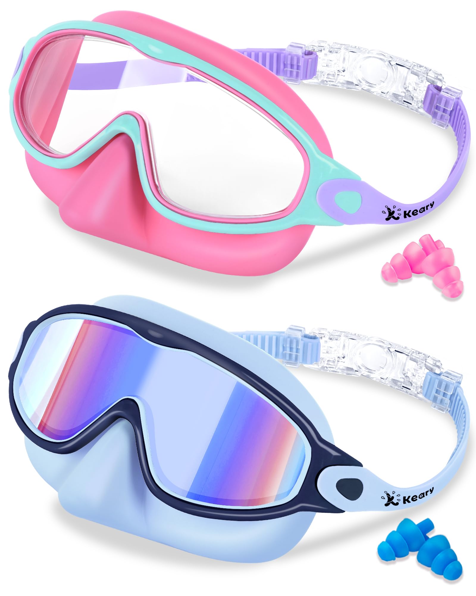 Keary Kids Swim Goggles with Nose Cover Swimming Goggles for Kids 6-14 8-12 Age 4-7 3-6 Toddler Boys Girl Youth Child Snorkel Mask Anti Fog Diving Masks Pool Water Glasses Round Frame Leakproof