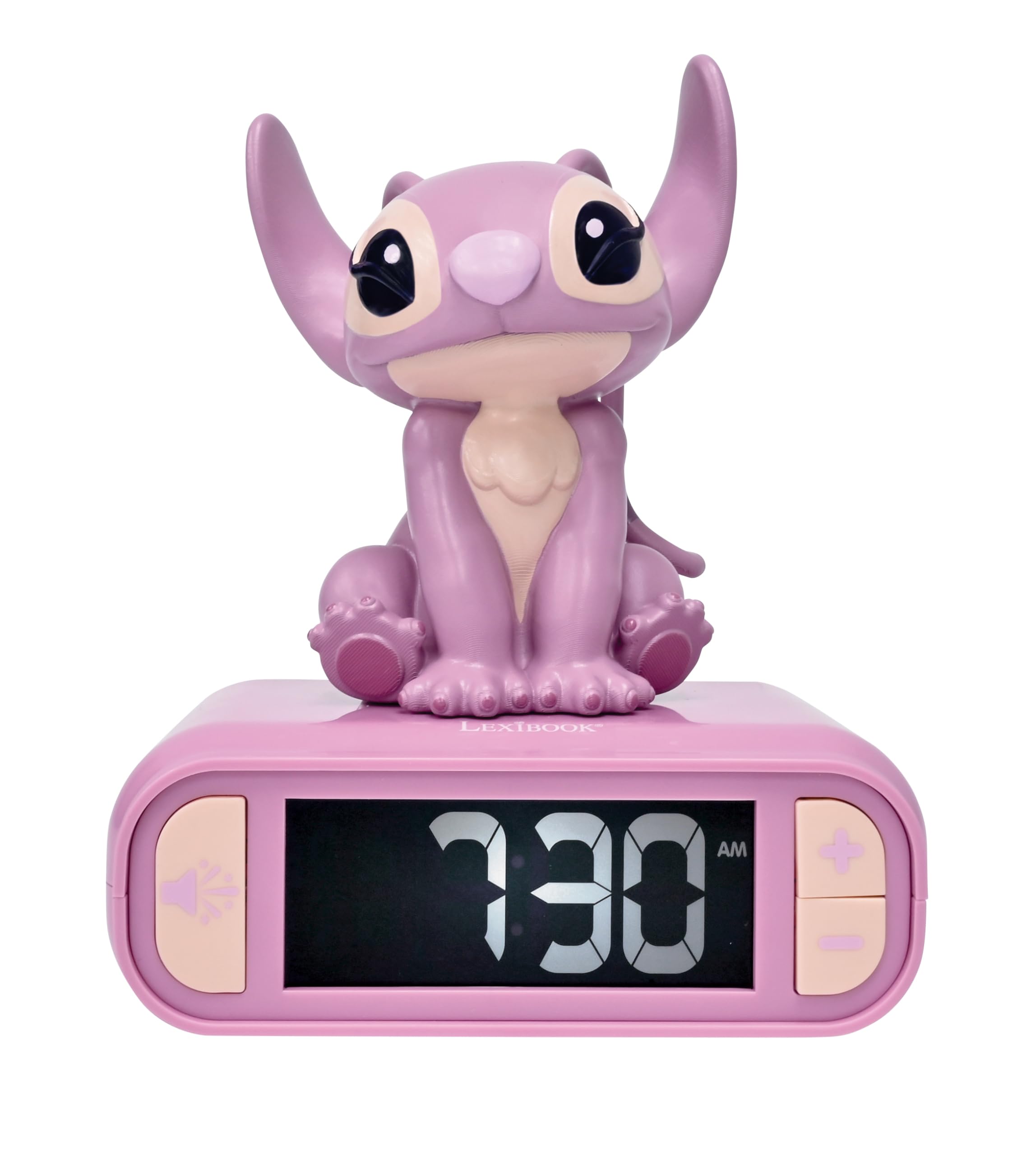 Lexibook, Disney Stitch, Budzik z Lampką Nocną Angel, Dźwięki i Melodie, Podświetlany Ekran LCD, LuminoUS, Drzemka, Różowy, RL800D1