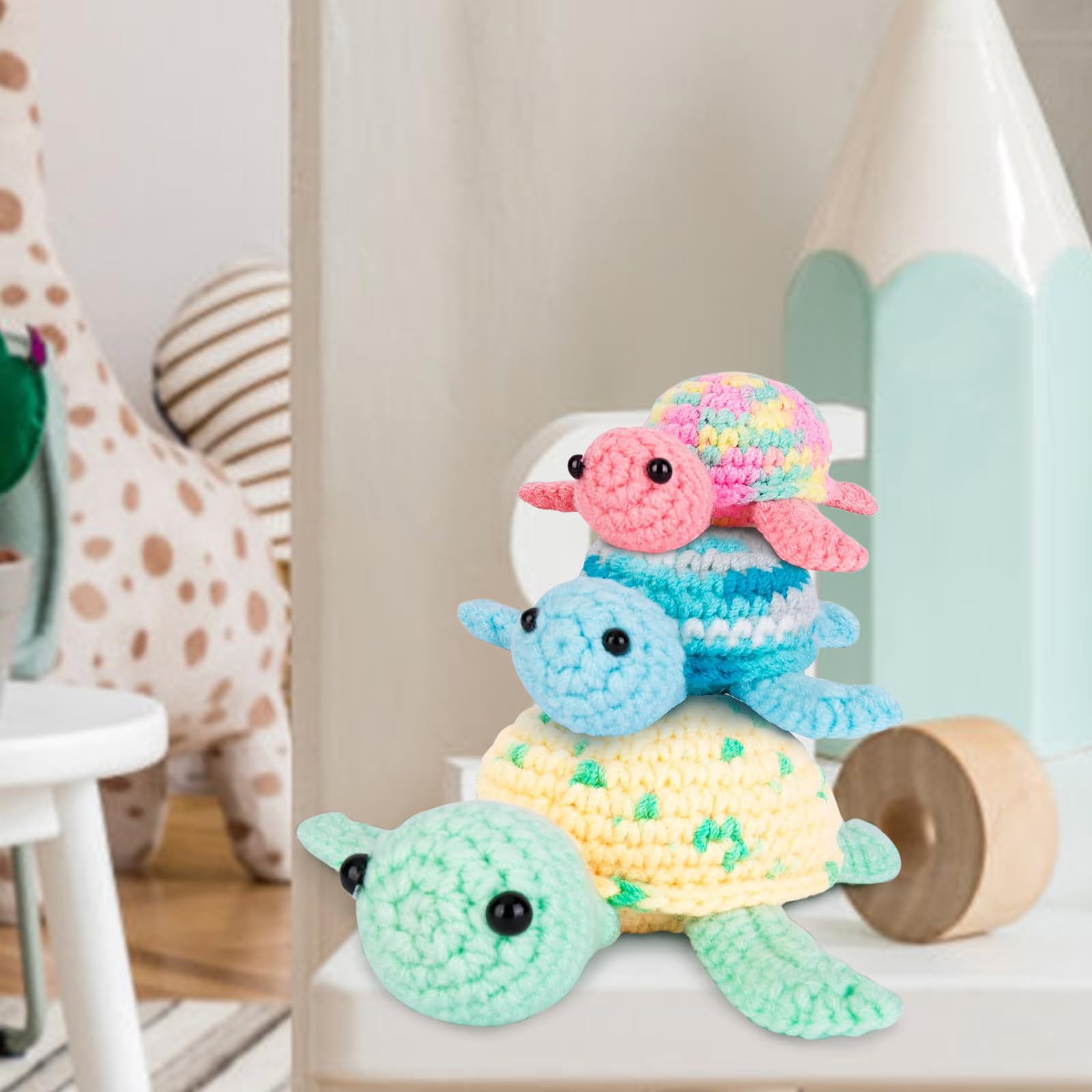 UXORSN Kit per Lavorare a Uncinetto per Principianti 3 Pezzi Adorabile Tartaruga Animali Crochet Kit Forniture Tessuto Uncinetto Peluche con Filato Gancio Istruzioni Passo Uncinetto Crafts per Adulti