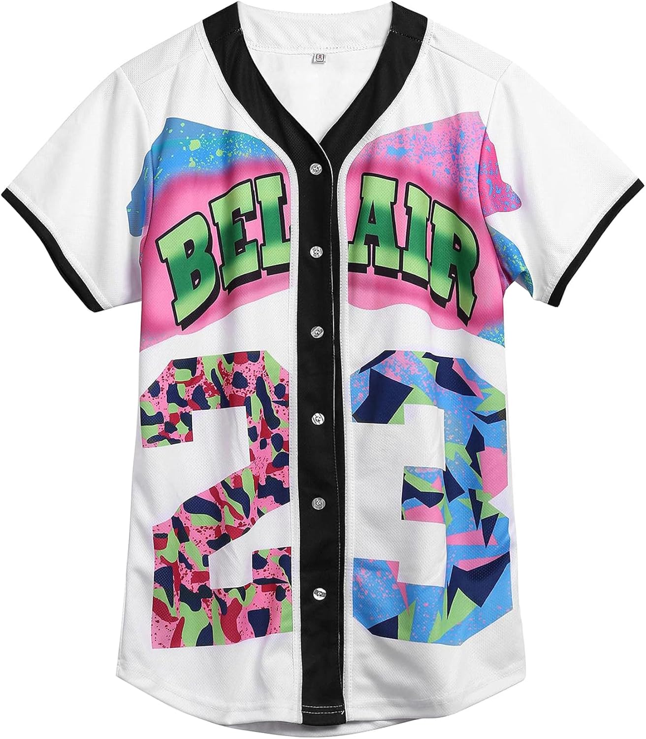 Amzdest Ropa de los años 90 para mujer, disfraz unisex de hip hop para fiesta, camiseta de béisbol Bel Air, camisa de manga corta con botones